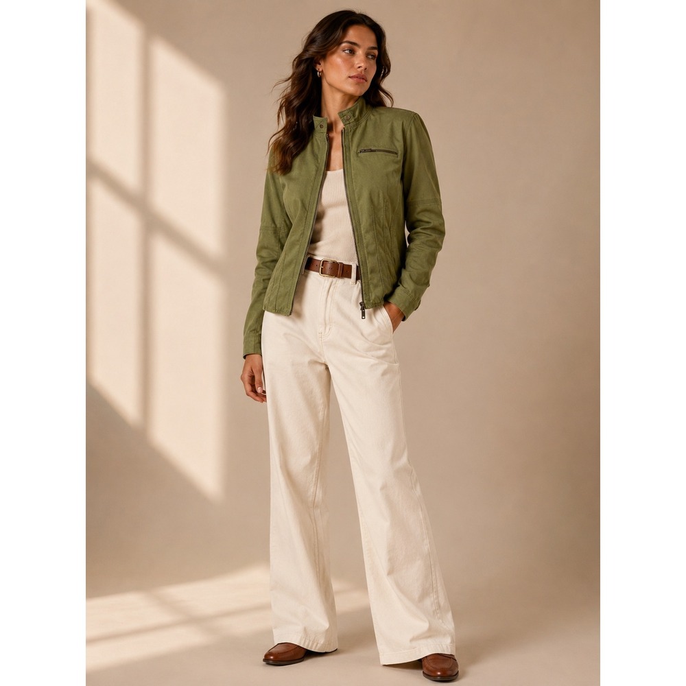 Banana Republic Moto Jacket Women 8 Green Cotton Military Utility Coat Safari